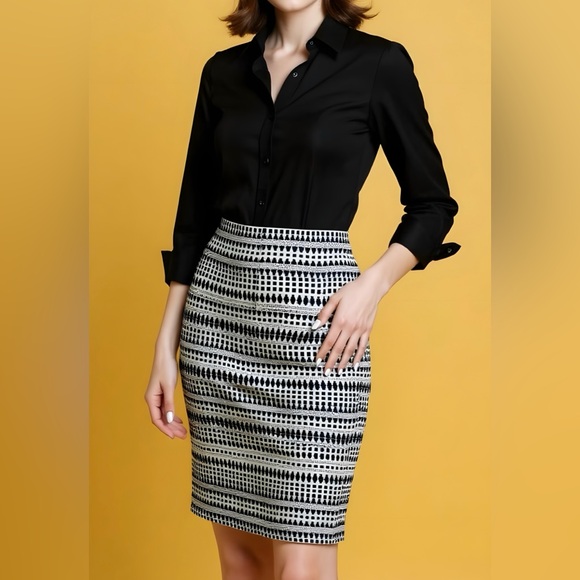 Mosaic Jacquard Loft Medi Slim Fit Pencil Skirt Business Casual - Picture 1 of 7